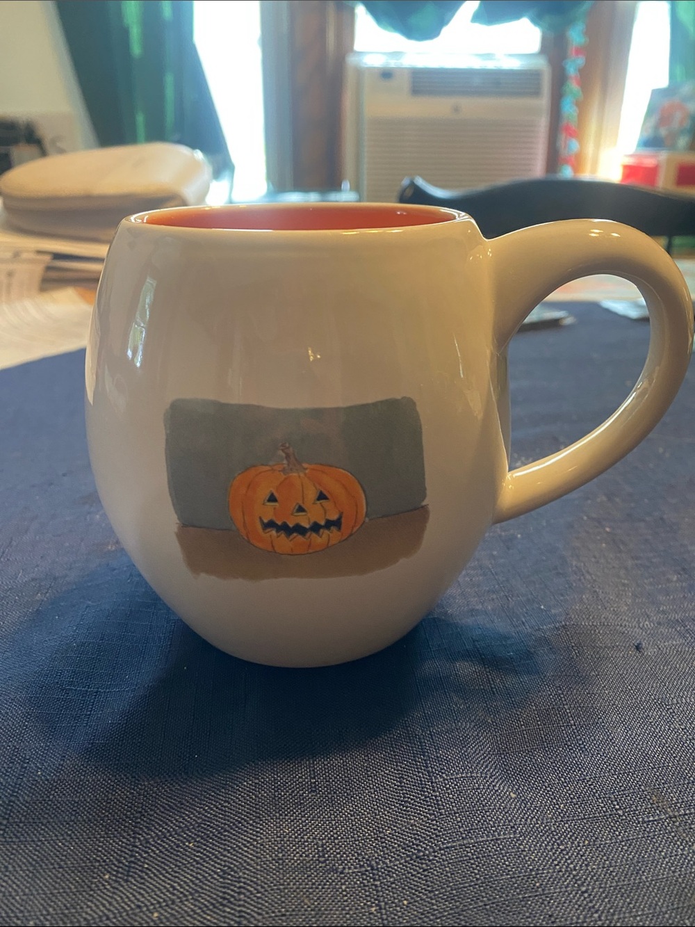 Rae Dunn White Happy Halloween Pumpkin Accent Mug with Orange Interior